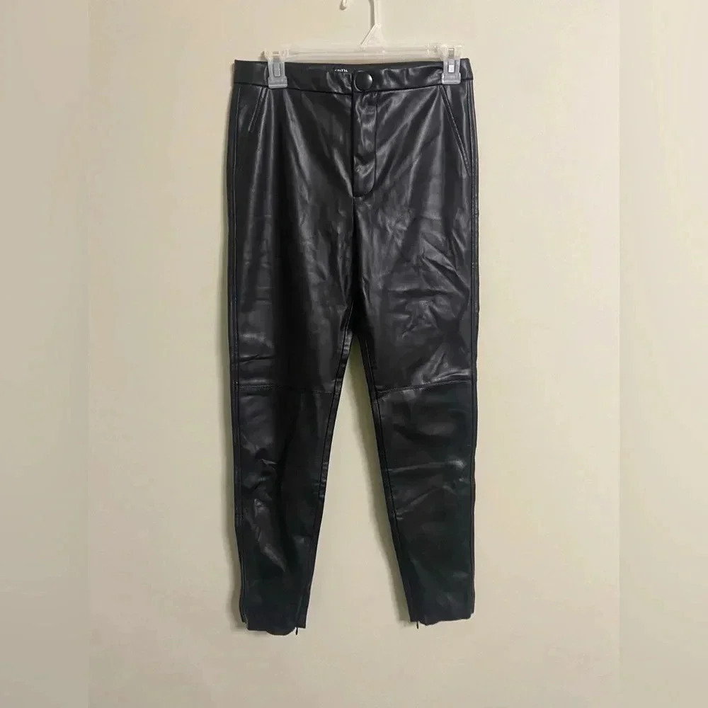 Zara Black Faux Leather high Waisted Pants Trousers Zip Ankle Size Medium M